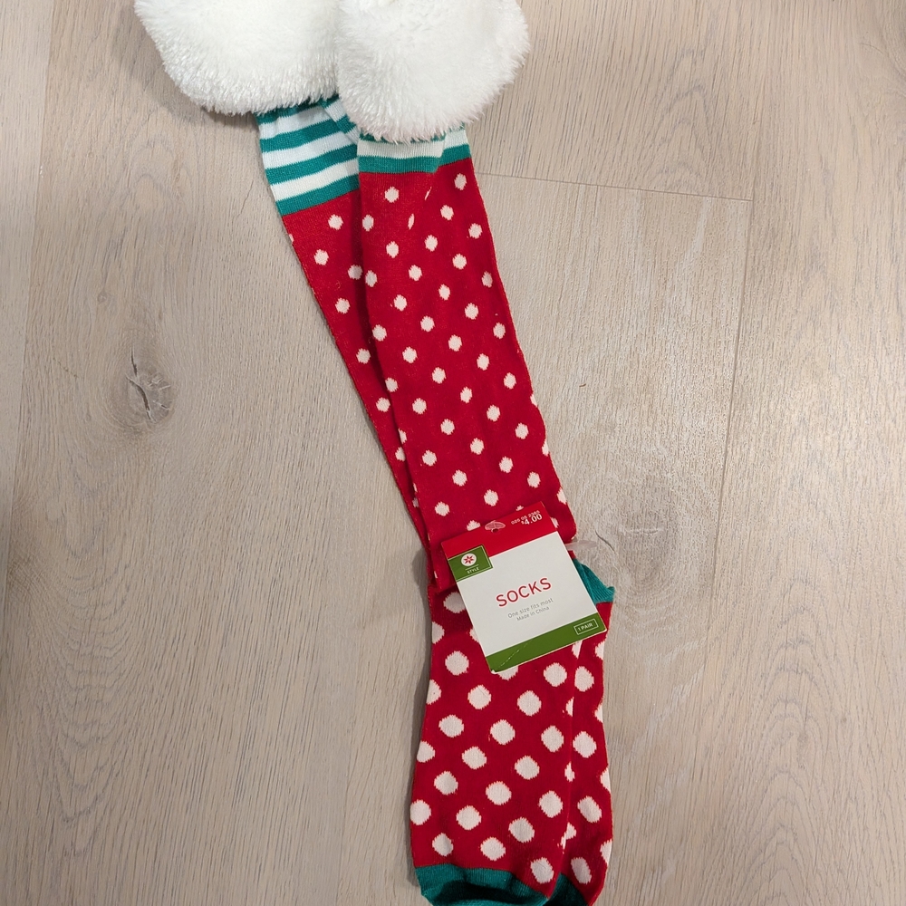 Red and White Polka Dot Socks with Stripes